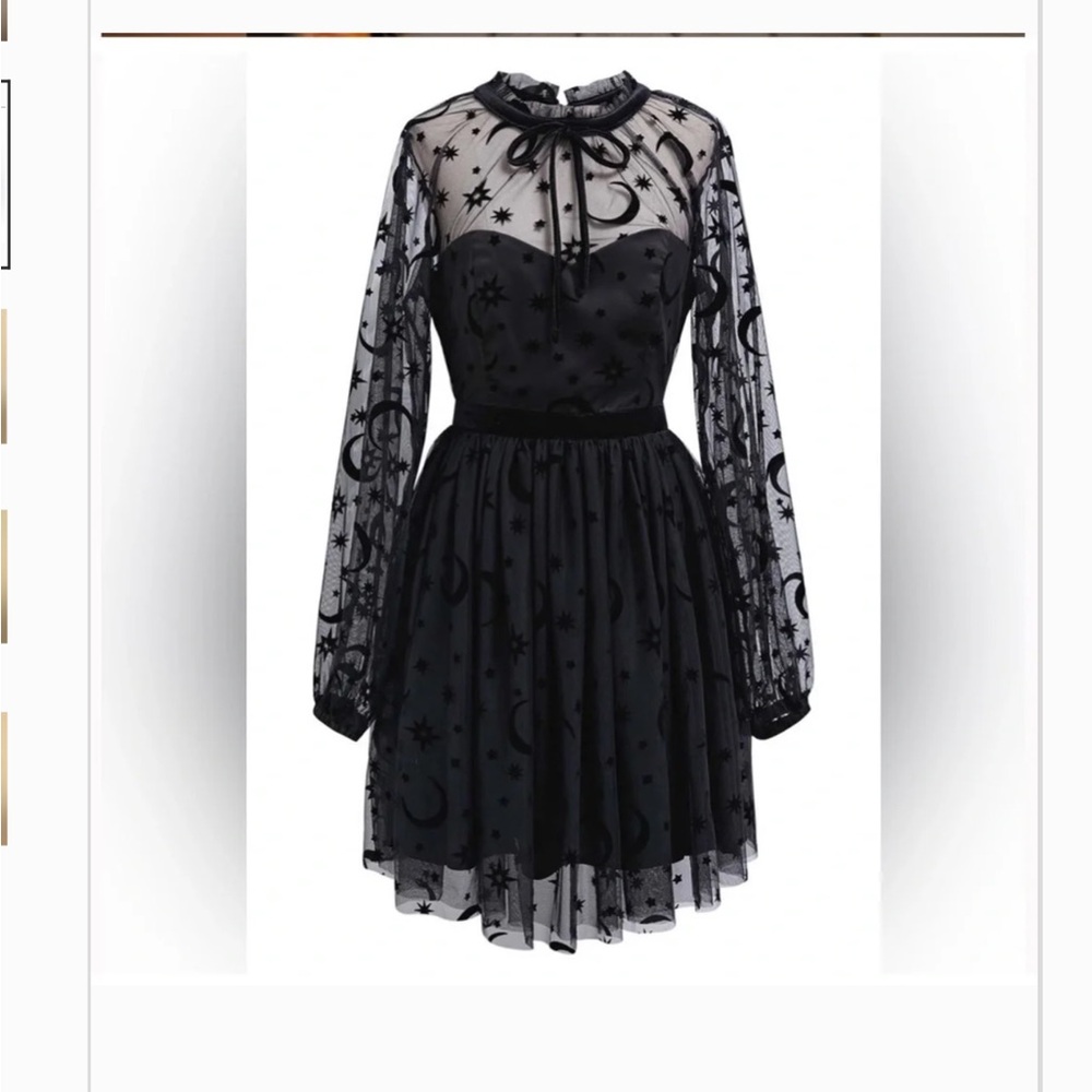 Witchy star & moon tulle mesh black mini dress NWT Halloween soft goth - Picture 2 of 4